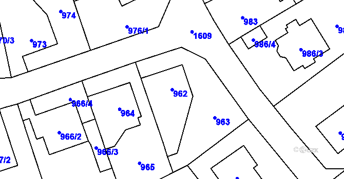 Parcela st. 962 v KÚ Řeporyje, Katastrální mapa