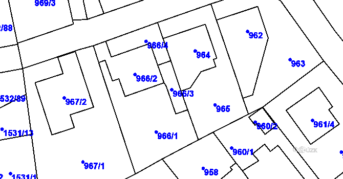 Parcela st. 966/3 v KÚ Řeporyje, Katastrální mapa
