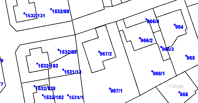 Parcela st. 967/2 v KÚ Řeporyje, Katastrální mapa