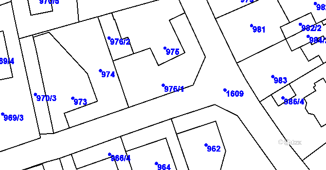 Parcela st. 976/1 v KÚ Řeporyje, Katastrální mapa