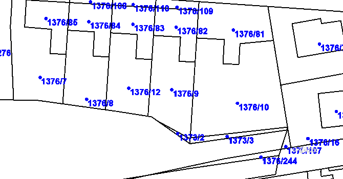 Parcela st. 1376/9 v KÚ Řeporyje, Katastrální mapa
