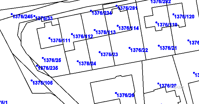 Parcela st. 1376/23 v KÚ Řeporyje, Katastrální mapa