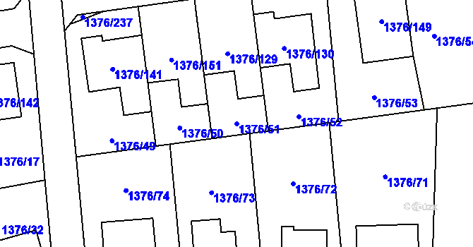 Parcela st. 1376/51 v KÚ Řeporyje, Katastrální mapa