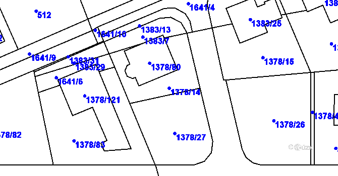Parcela st. 1378/14 v KÚ Řeporyje, Katastrální mapa