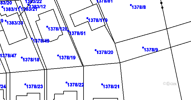 Parcela st. 1378/20 v KÚ Řeporyje, Katastrální mapa