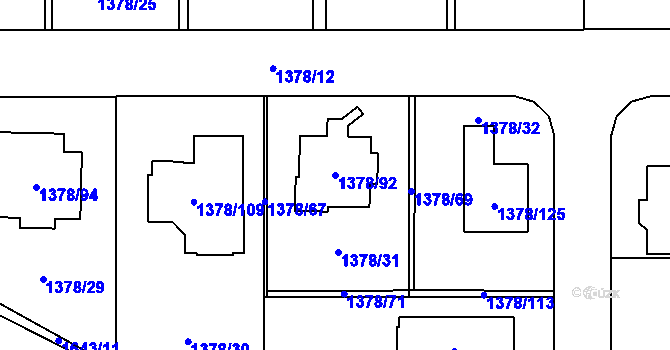 Parcela st. 1378/92 v KÚ Řeporyje, Katastrální mapa