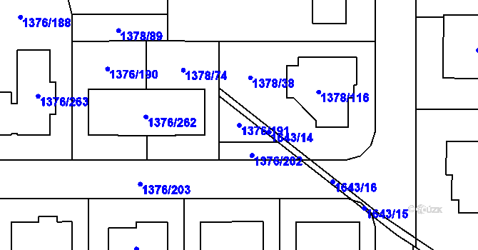 Parcela st. 1376/191 v KÚ Řeporyje, Katastrální mapa