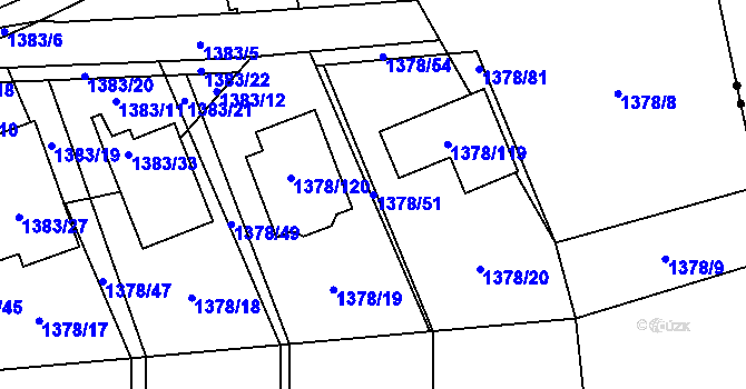 Parcela st. 1378/51 v KÚ Řeporyje, Katastrální mapa