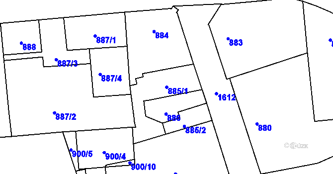 Parcela st. 885/1 v KÚ Řeporyje, Katastrální mapa