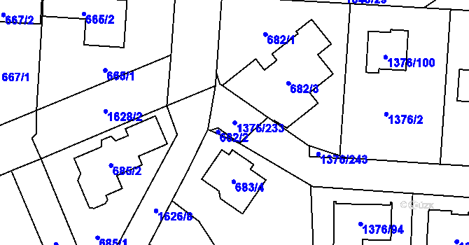 Parcela st. 1376/233 v KÚ Řeporyje, Katastrální mapa