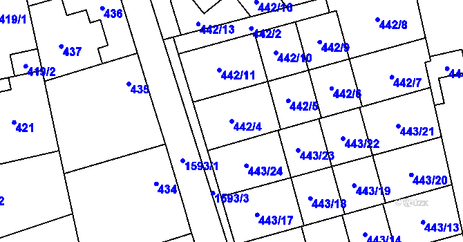 Parcela st. 442/4 v KÚ Řeporyje, Katastrální mapa