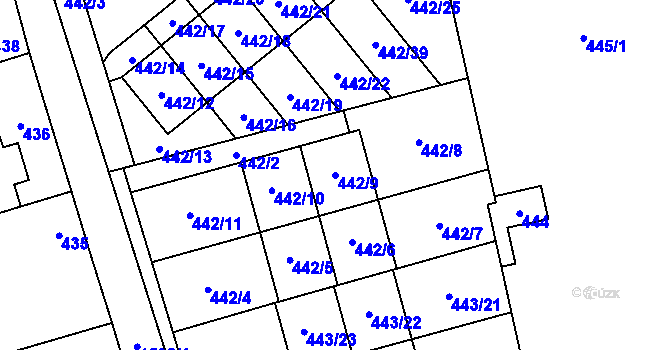 Parcela st. 442/9 v KÚ Řeporyje, Katastrální mapa