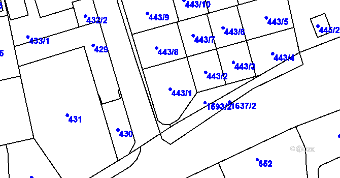 Parcela st. 443/1 v KÚ Řeporyje, Katastrální mapa