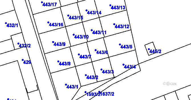 Parcela st. 443/6 v KÚ Řeporyje, Katastrální mapa
