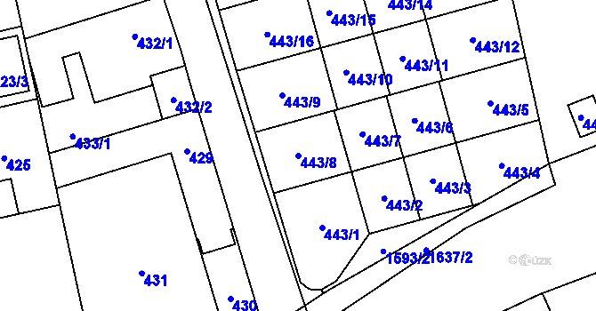 Parcela st. 443/8 v KÚ Řeporyje, Katastrální mapa