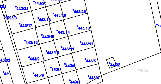 Parcela st. 443/12 v KÚ Řeporyje, Katastrální mapa