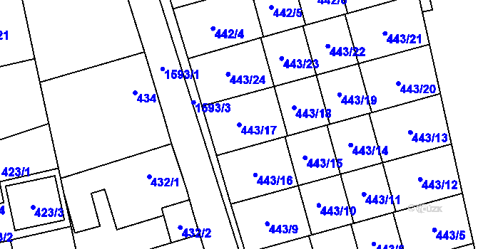 Parcela st. 443/17 v KÚ Řeporyje, Katastrální mapa