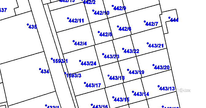 Parcela st. 443/23 v KÚ Řeporyje, Katastrální mapa
