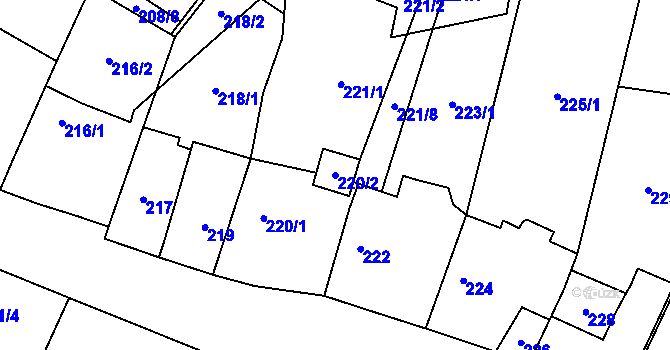 Parcela st. 220/2 v KÚ Řeporyje, Katastrální mapa