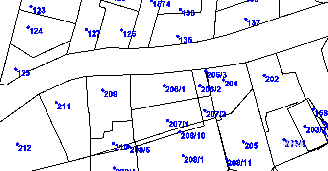 Parcela st. 206/1 v KÚ Řeporyje, Katastrální mapa