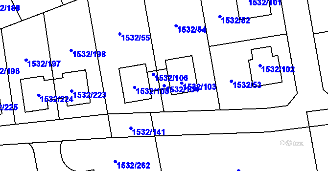 Parcela st. 1532/104 v KÚ Řeporyje, Katastrální mapa