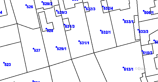 Parcela st. 531/1 v KÚ Řeporyje, Katastrální mapa