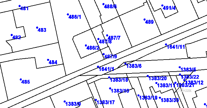 Parcela st. 487/9 v KÚ Řeporyje, Katastrální mapa