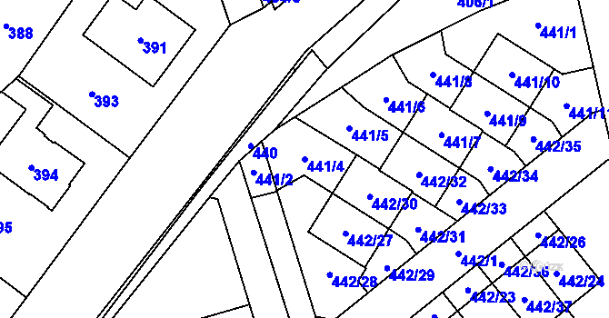 Parcela st. 441/4 v KÚ Řeporyje, Katastrální mapa
