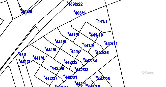 Parcela st. 441/9 v KÚ Řeporyje, Katastrální mapa