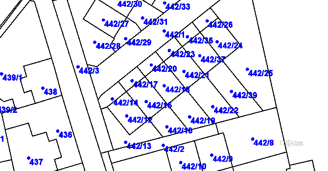 Parcela st. 442/18 v KÚ Řeporyje, Katastrální mapa