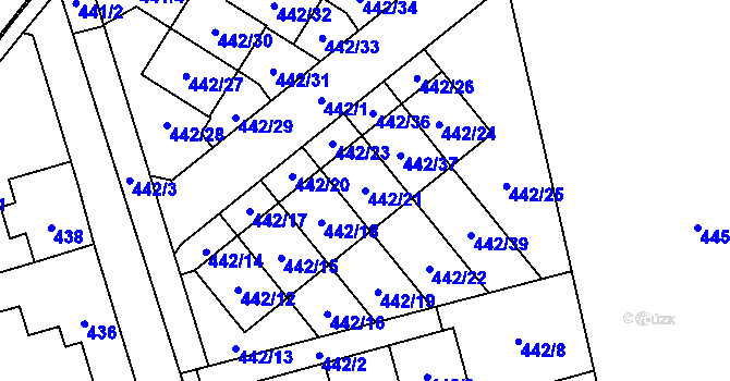 Parcela st. 442/21 v KÚ Řeporyje, Katastrální mapa