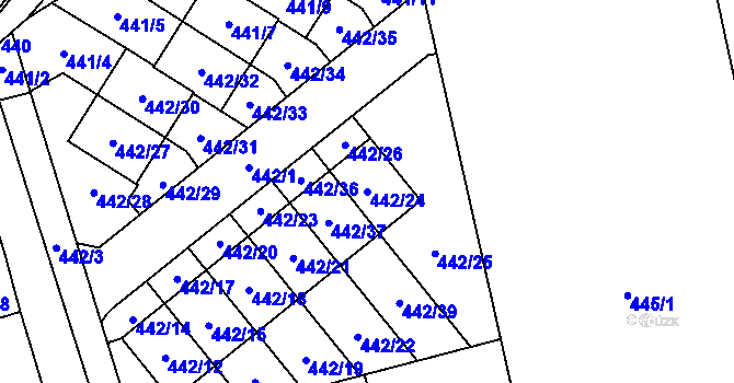 Parcela st. 442/24 v KÚ Řeporyje, Katastrální mapa