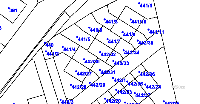 Parcela st. 442/32 v KÚ Řeporyje, Katastrální mapa