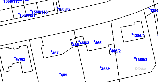 Parcela st. 466/3 v KÚ Řeporyje, Katastrální mapa