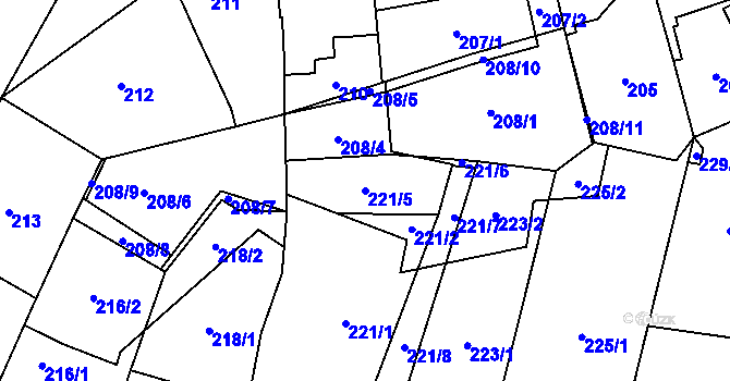 Parcela st. 221/5 v KÚ Řeporyje, Katastrální mapa