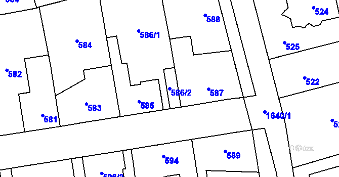 Parcela st. 586/2 v KÚ Řeporyje, Katastrální mapa