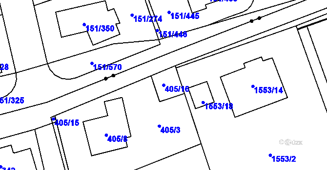 Parcela st. 405/16 v KÚ Řeporyje, Katastrální mapa