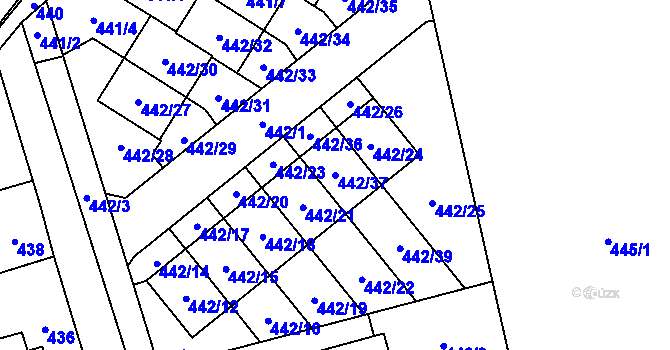 Parcela st. 442/37 v KÚ Řeporyje, Katastrální mapa
