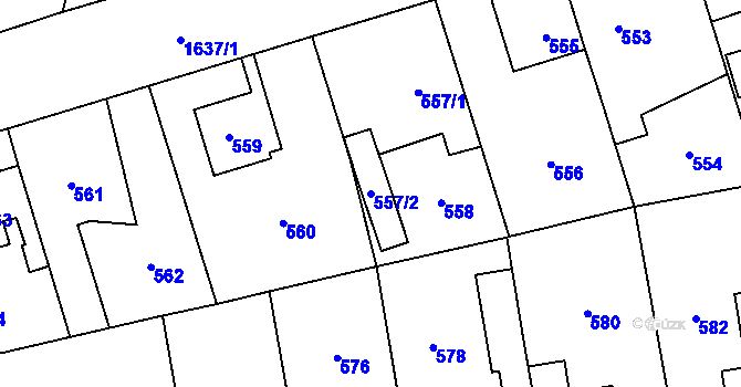 Parcela st. 557/2 v KÚ Řeporyje, Katastrální mapa