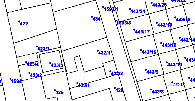 Parcela st. 432/1 v KÚ Řeporyje, Katastrální mapa