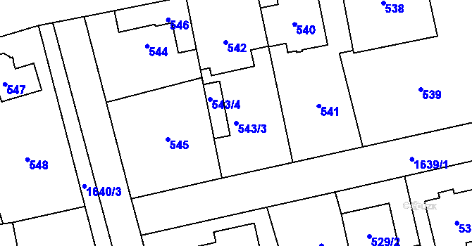 Parcela st. 543/3 v KÚ Řeporyje, Katastrální mapa