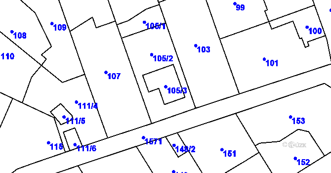 Parcela st. 105/3 v KÚ Řeporyje, Katastrální mapa