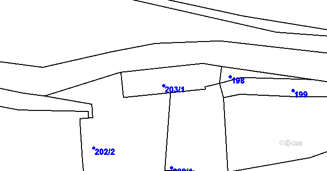 Parcela st. 203/1 v KÚ Zadní Kopanina, Katastrální mapa