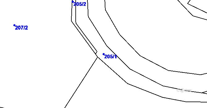 Parcela st. 205/1 v KÚ Zadní Kopanina, Katastrální mapa