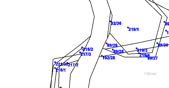 Parcela st. 216/3 v KÚ Zadní Kopanina, Katastrální mapa