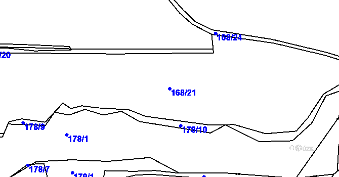Parcela st. 168/21 v KÚ Zadní Kopanina, Katastrální mapa