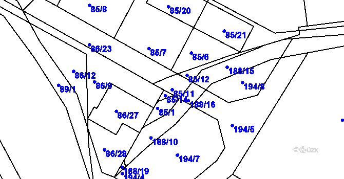 Parcela st. 85/11 v KÚ Zadní Kopanina, Katastrální mapa