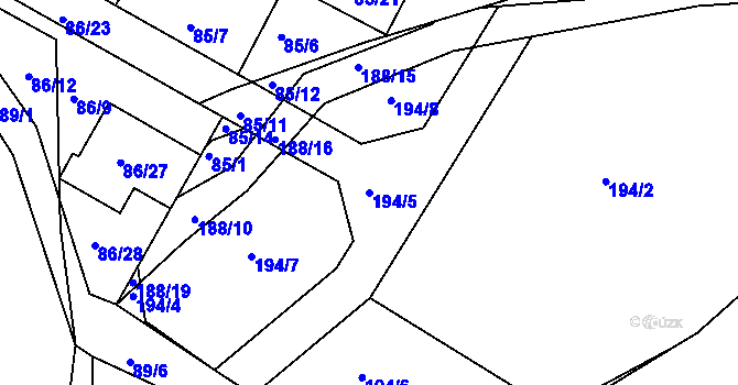 Parcela st. 194/5 v KÚ Zadní Kopanina, Katastrální mapa