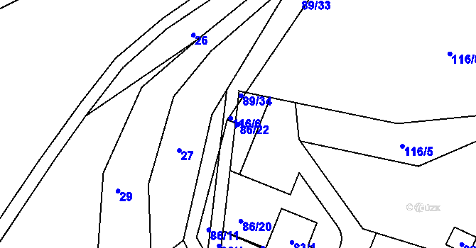 Parcela st. 86/22 v KÚ Zadní Kopanina, Katastrální mapa