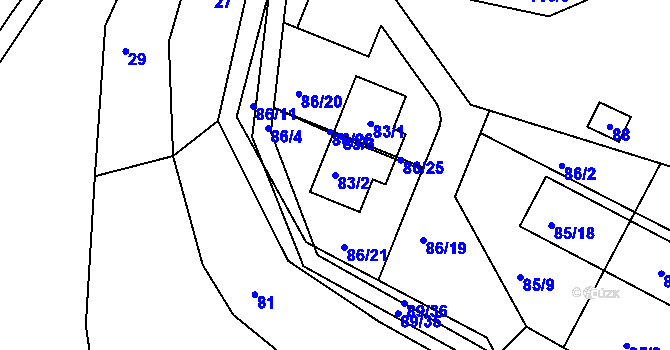 Parcela st. 83/2 v KÚ Zadní Kopanina, Katastrální mapa